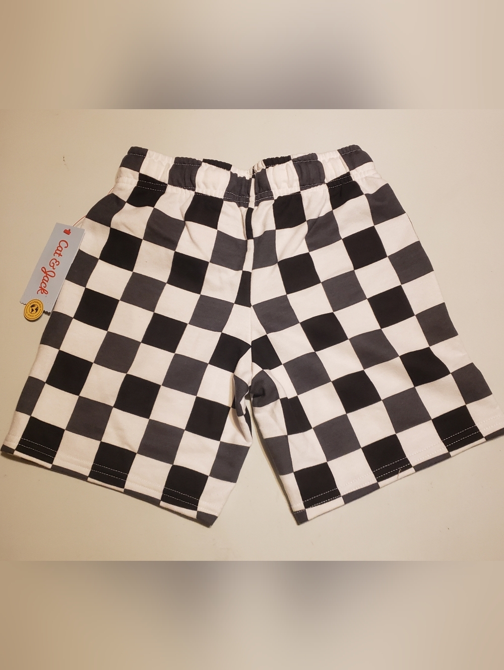 Cat & Jack Black and White Checkerboard Drawstring Shorts - Picture 2 of 6